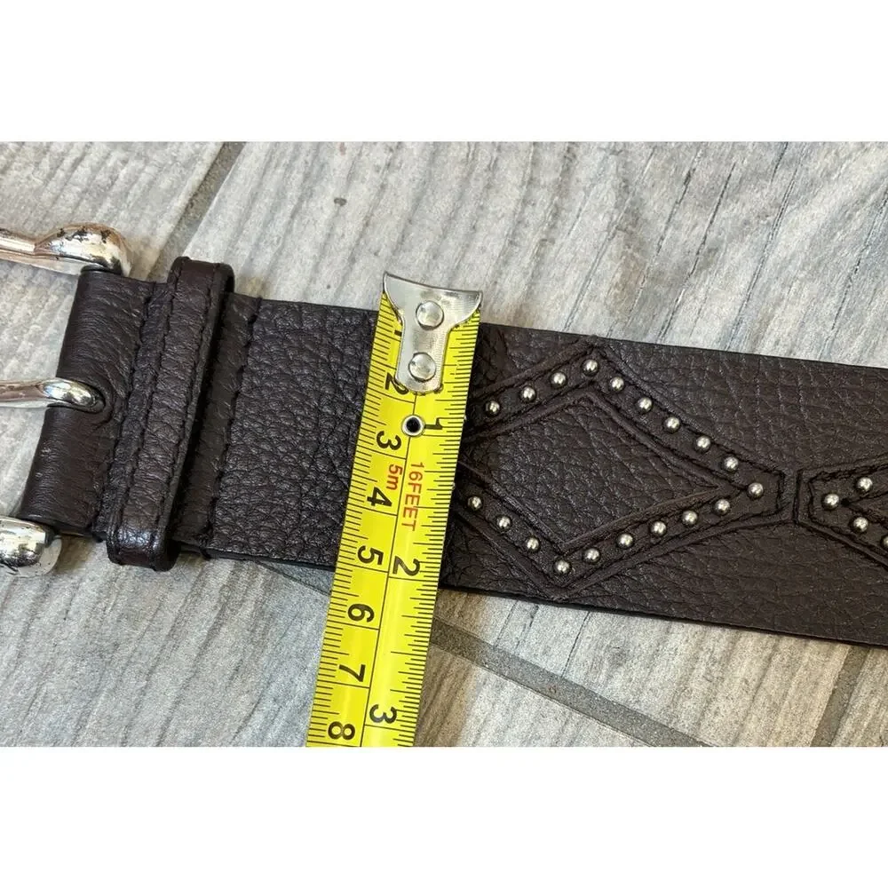 Vintage Y2K Michael Kors Studded Leather Belt Diamond Cutout Brown Silver Size L
